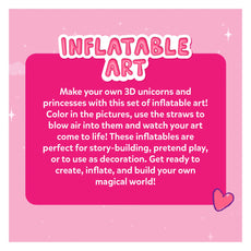 Inflatable art advertisement featuring 3D Unicorns and Princesses for ages 4-7