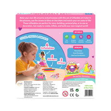 Inflatable art kit packaging featuring 3D Unicorns and Princesses for children ages 4 to 7