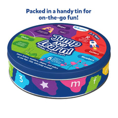 Jump and Learn activity card tin for toddlers ages 2 to 5 from Jump and Learn Flash Cards collection