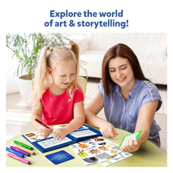 Child and woman playing a storytelling game with My Storybook Art Kit All My Adventures