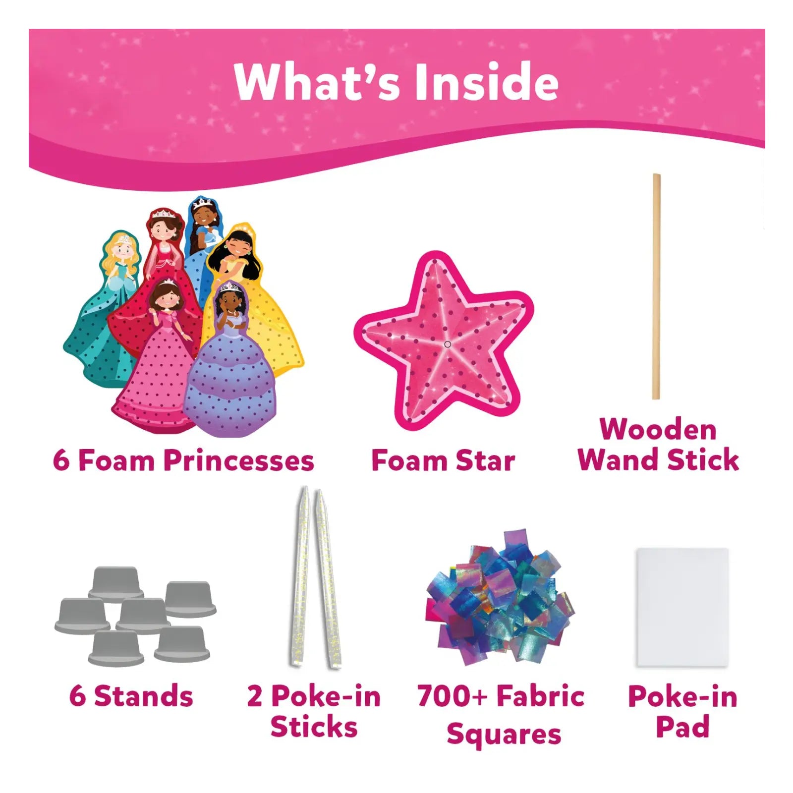 Craft kit contents for Poke-in Art Magical Princesses mess-free art for kids ages 4-9