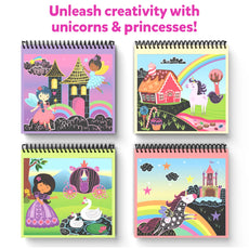 Four Unicorns and Princesses Scratch Art Pads for Kids ages 3-8 on display