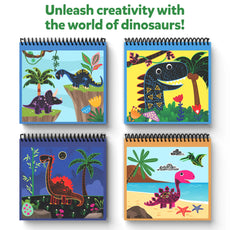 Four dinosaur-themed coloring books in Magical Scratch Art World of Dinosaurs for kids
