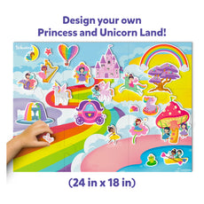 Children's puzzle with princess and unicorn design, featuring a hand placing a piece.