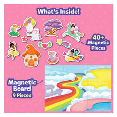 Children's magnetic board with colorful pieces on a pink background