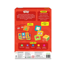 Memory match game box featuring shapes and colorful design for ages 3 to 7