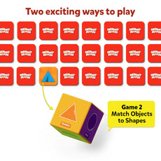 Memory matching game with shape-matching cube from Memory Match Shapes Around Us board game