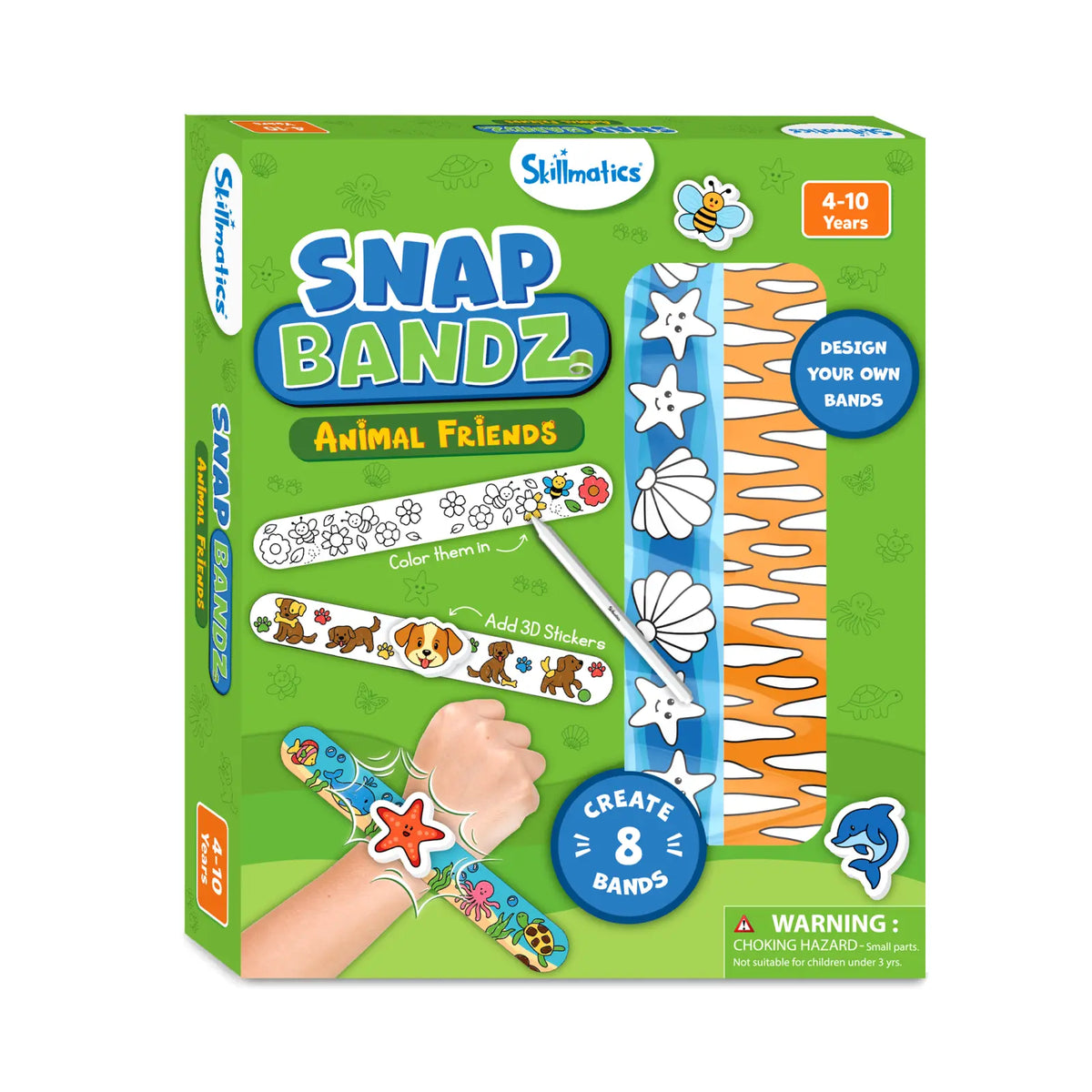 Snap Bandz Animal Friends craft kit for kids ages 4-10 featuring colorful animal-shaped bands