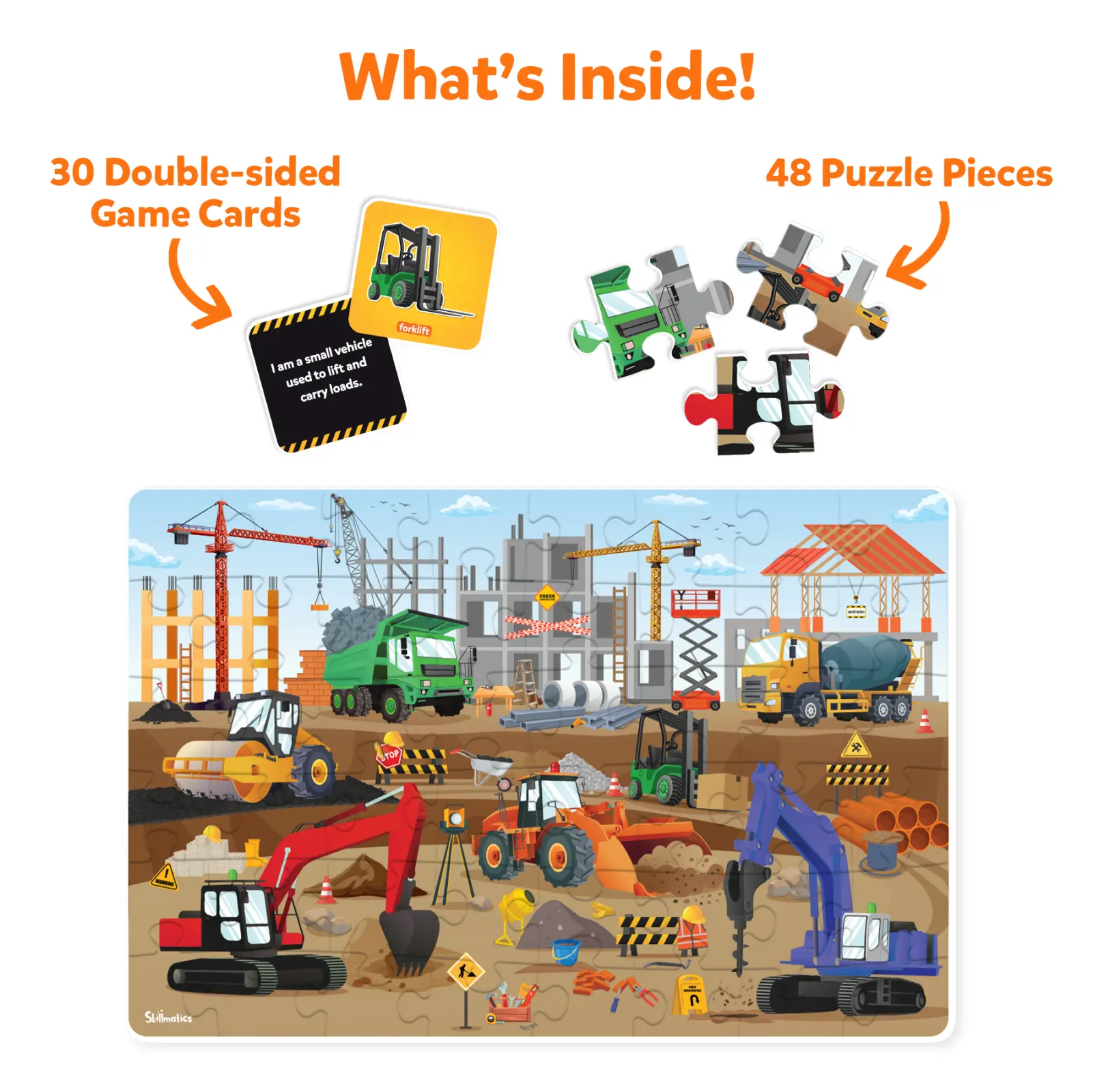 Construction-themed puzzle and game set for kids ages 3 to 7 in Piece & Play Construction Site
