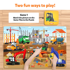 Construction-themed puzzle game for kids ages 3 to 7 in the Piece & Play Construction Site set