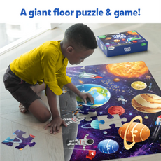 Colorful space-themed floor puzzle for kids ages 3 to 7 from Piece & Play Up in Space