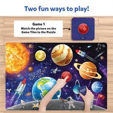 Space-themed puzzle with game tiles from Piece & Play Up in Space for ages 3-7
