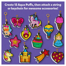 Colorful Aqua Puff keychains featuring Princesses and Unicorns from the 3D Art Kit