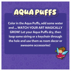Aqua Puffs product advertisement featuring Princesses and Unicorns 3D Art Kit for ages 4 and up