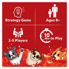 Game box with cartoon dogs for Pups in a Soup fast-paced card game for ages 8+