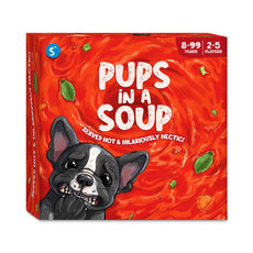 Pups in a Soup board game with colorful cards for ages 8 and up