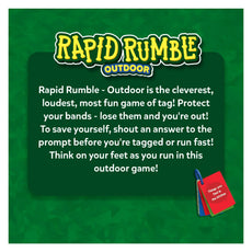 Advertisement for 'Rapid Rumble Outdoor' game on a green background