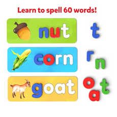 Educational spelling game with wooden boards for kids aged 4 to 7