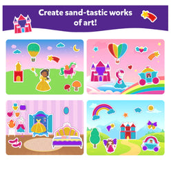 Colorful princess-themed sticker scenes from Sand-Tastic Art Unicorns & Princesses sand art kit