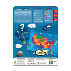 Scout It Out board game box for The 50 States trivia game suitable for ages 7+