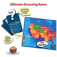 Ultimate guessing game with a US map for Scout it Out trivia board game for ages 7 plus