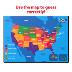 Population map of the United States for Scout it Out Trivia Board Game ages 7+
