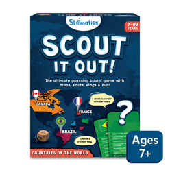Scout It Out board game box showing a fun educational trivia game for ages 7+