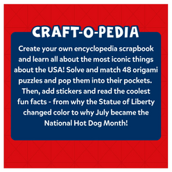 Craft-O-Pedia scrapbook description showcasing USA-themed origami puzzle book for ages 7+