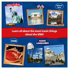 Collage of American landmarks and food for Craft-O-Pedia origami puzzle book