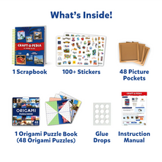 Craft kit contents for Craft-O-Pedia All Around The USA origami puzzle book and scrapbook
