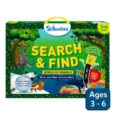 Skillmatics Search & Find activity set with World of Animals reusable mats for ages 3-6