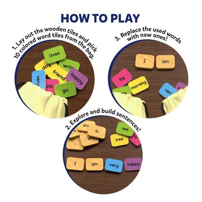 Word tile game instructions for Sentence Search Sentence Building Activity for ages 5-8