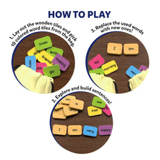 Word tile game instructions for Sentence Search Sentence Building Activity for ages 5-8