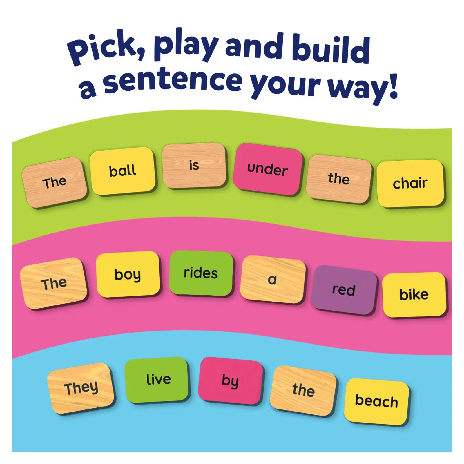 Word tiles for sentence building activity in Sentence Search for ages 5 to 8