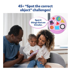 Family playing a spot the object game with Spot and Learn Flash Cards for Toddlers