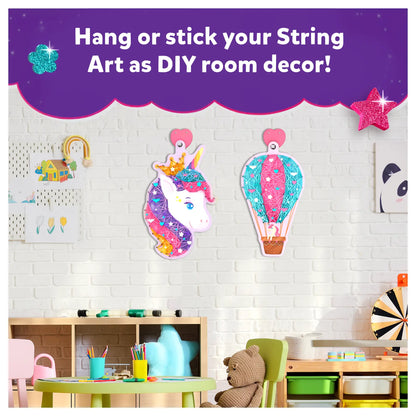 DIY string art room decor with colorful unicorn design from Super Strings Unicorn Magic for kids