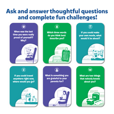 Question cards for family conversation starters in Train of Thought game for ages 6+