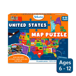 United States map puzzle for children ages 6-12 displayed in product image
