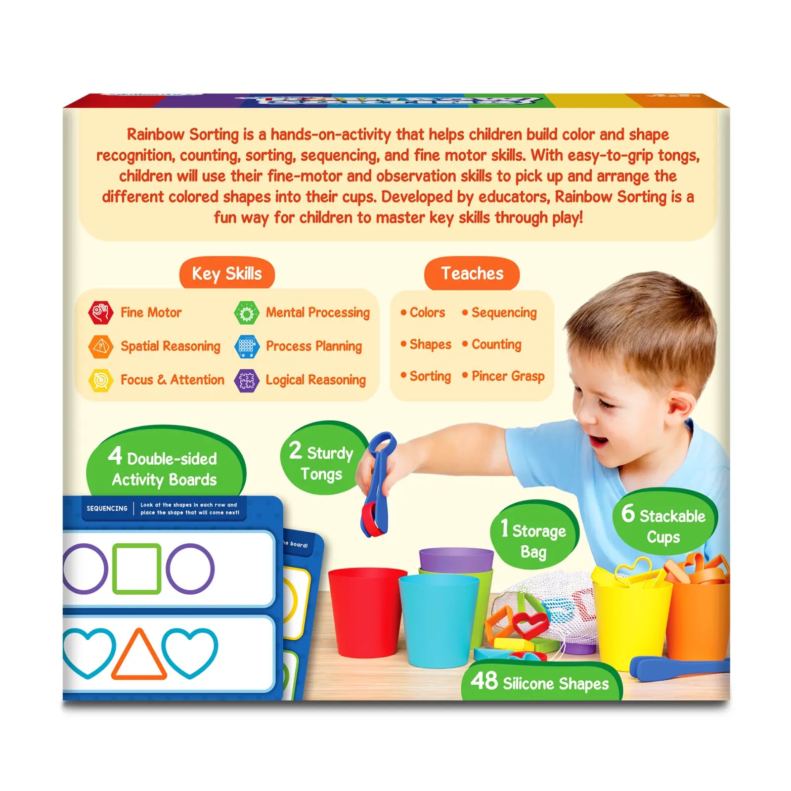 Colorful Silicone Rainbow Sorting Toy for Learning Colors Counting and Sequencing