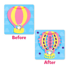 Hot air balloon craft before and after decoration for Fun with Foam Unicorn and Princess sticker art