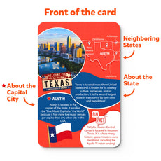 Informational card about Texas on United States Map Puzzle for ages 6 to 12