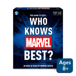 Marvel trivia game for family and parties, ages 8+, in the Who Knows Marvel Best? collection