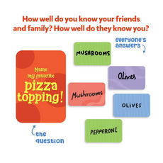 Pizza topping guessing game in the Who Knows You Best Family & Party Card Game