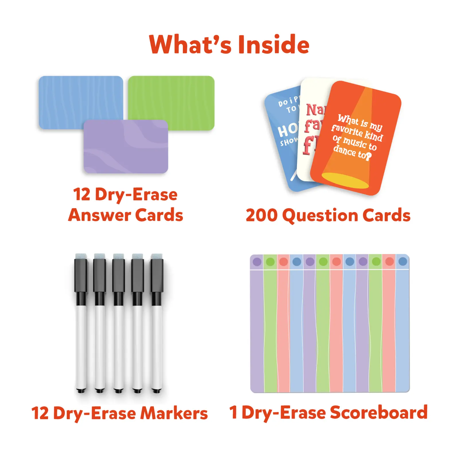 Game contents for Who Knows You Best Family and Party Card Game ages 8+