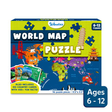 World map puzzle box for ages 6-12, educational geography toy for kids