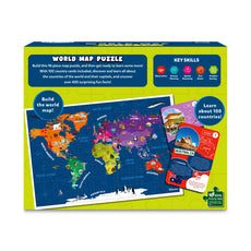 Child-friendly World Map Puzzle box showcasing colorful continents and countries