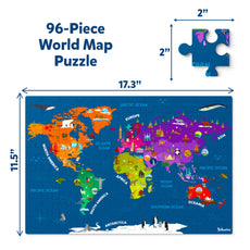 96-piece world map puzzle for kids ages 6 to 12 showcasing educational fun