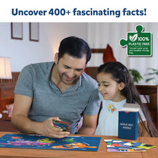 Colorful world map puzzle for kids ages 6 to 12, educational geographic game