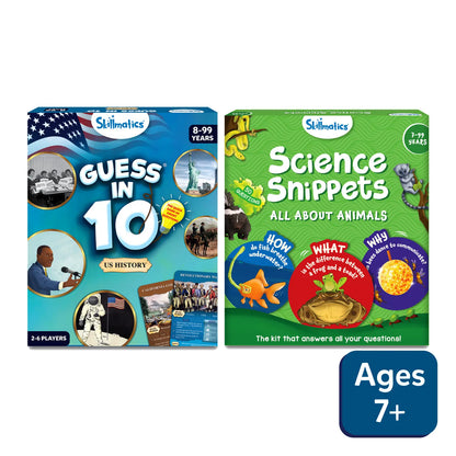 Two educational board games Science Snippets Animals and Guess in 10 US History