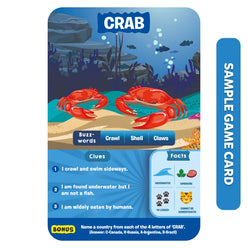 Educational crab game card from Guess in 10 Animal Planet trivia card game for ages 6+
